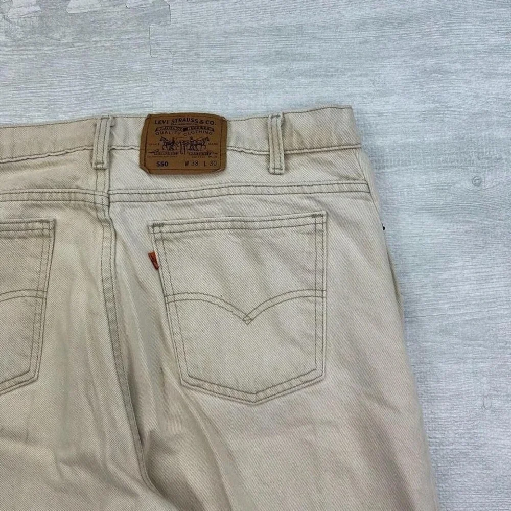 Vintage Levis 550 Jeans Mens 36x30 White Cream Orange Tab Straight Leg‎